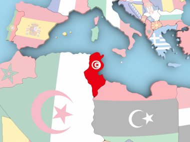 Tunus Haritası dünya üzerinde bayrak ile
