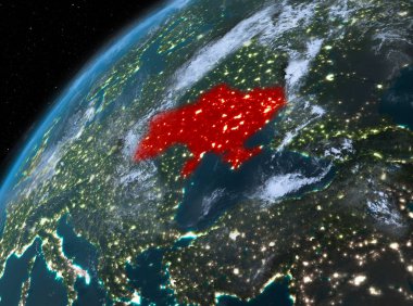 Planet Earth gece uzayda Ukrayna