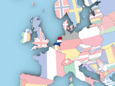 Hollanda Haritası dünya üzerinde bayrak ile