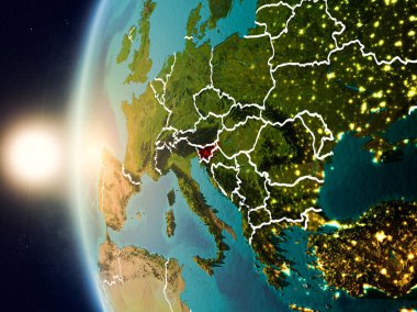Günbatımı Slovenya uzaydan yukarıda