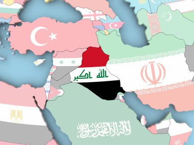 Irak Haritası dünya üzerinde bayrak ile