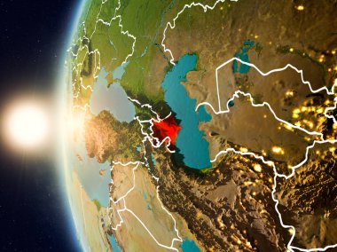 Günbatımı Azerbaycan uzaydan yukarıda