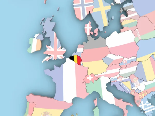 Karte von Belgien mit Flagge auf Globus — Stockfoto