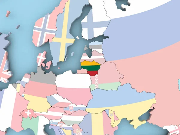 Dünya üzerinde bayrak ile Litvanya Haritası — Stok fotoğraf