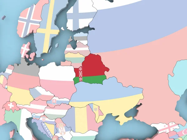 Karte von Weißrussland mit Flagge auf Globus — Stockfoto