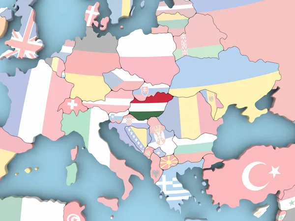 세계에 플래그와 함께 헝가리의 지도 — 스톡 사진