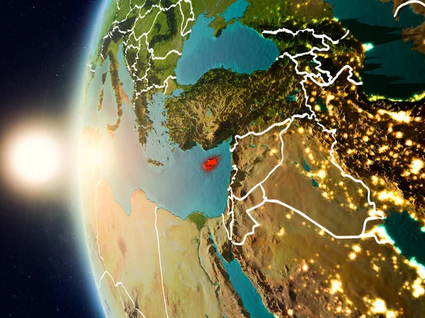 Günbatımı Kıbrıs uzaydan yukarıda