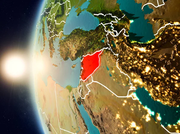 Uzaydan gelen Suriye yukarıda günbatımı