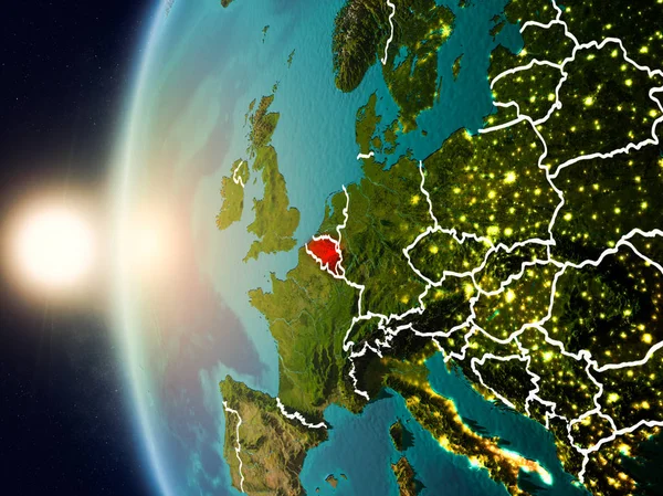 Günbatımı Belçika uzaydan yukarıda