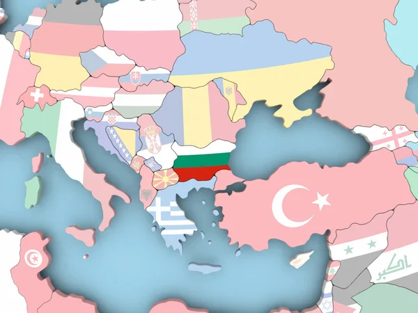 Mapa de Bulgaria con bandera en el mundo —  Fotos de Stock