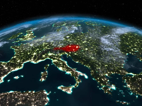 Oostenrijk vanuit de ruimte bij nacht — Stockfoto
