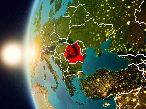 Puesta de sol sobre Rumania desde el espacio —  Fotos de Stock