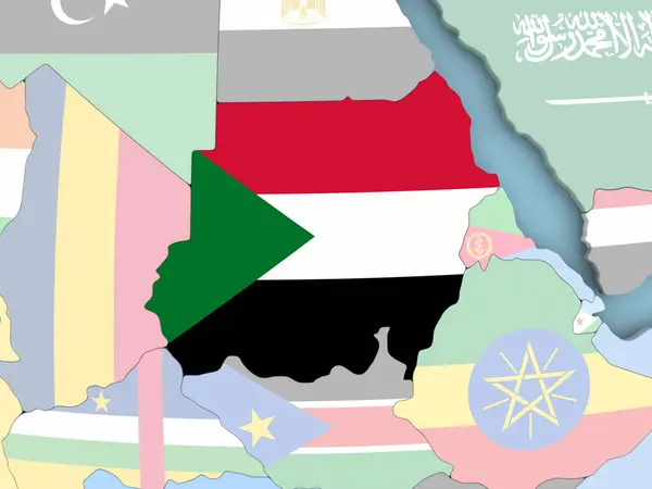 Mapa Súdán s vlajkou na zeměkouli — Stock fotografie