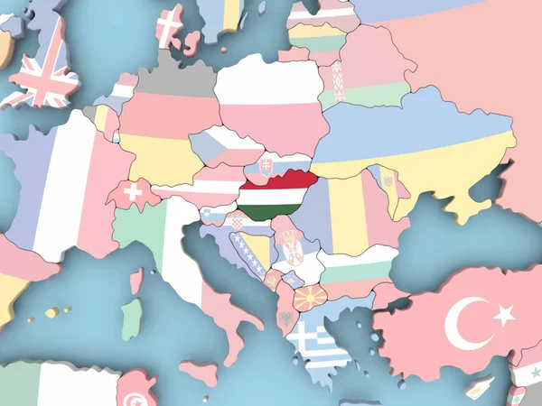 Mappa dell'Ungheria con la bandiera sul globo — Foto Stock