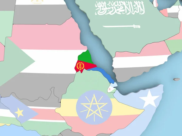 Map of Eritrea with flag on globe — Stock Photo, Image