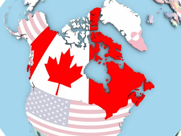Kanada Haritası dünya üzerinde bayrak ile — Stok fotoğraf