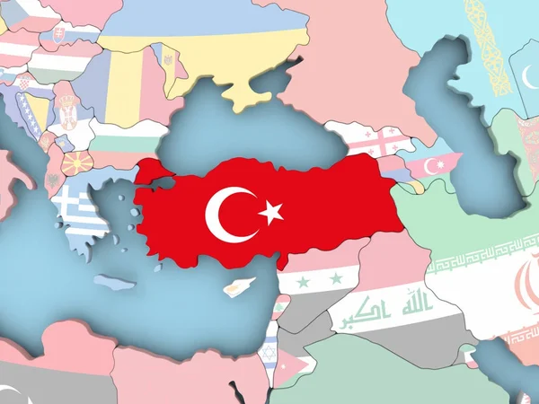 Karta över Turkiet med flagga på Globen — Stockfoto