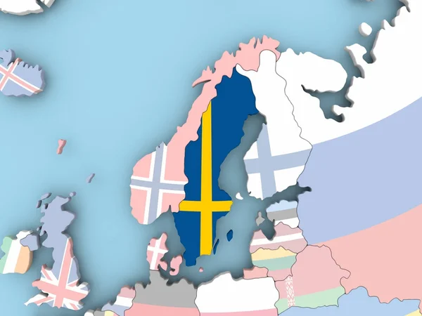 Mapa de Suecia con la bandera en el mundo —  Fotos de Stock