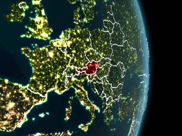 Orbit pohled Rakouska v noci — Stock fotografie
