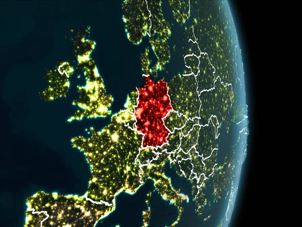 Vista dell'orbita della Germania di notte — Foto Stock