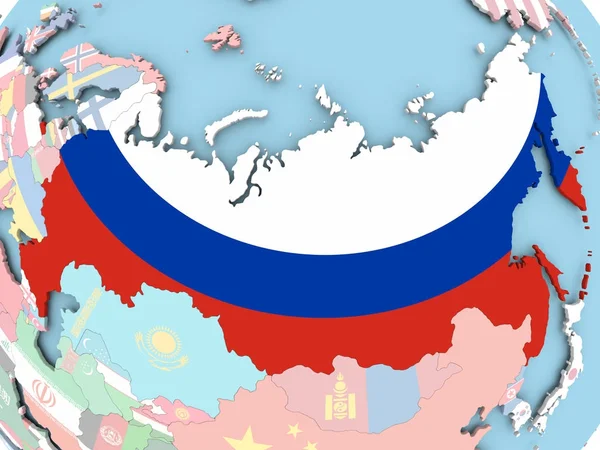 Mapa da Rússia com bandeira no globo — Fotografia de Stock