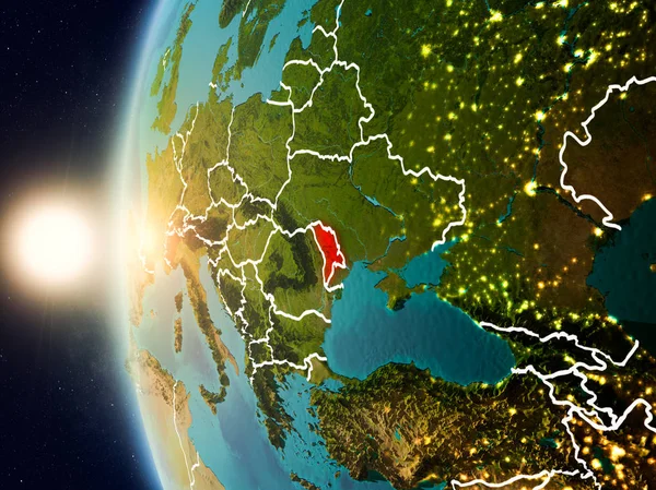 Günbatımı Moldova uzaydan yukarıda