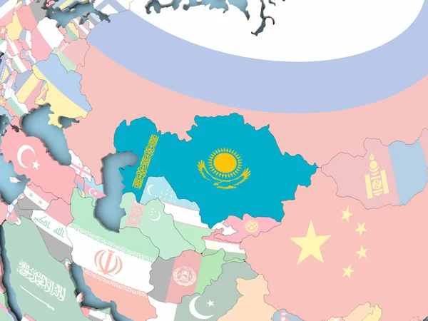 世界のフラグとカザフスタンの地図 — ストック写真