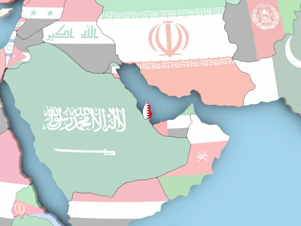 Mapa Kataru s vlajkou na zeměkouli — Stock fotografie