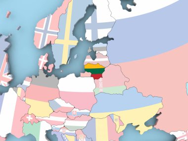 Dünya üzerinde bayrak ile Litvanya Haritası