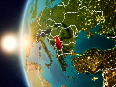 Günbatımı Sırbistan uzaydan yukarıda