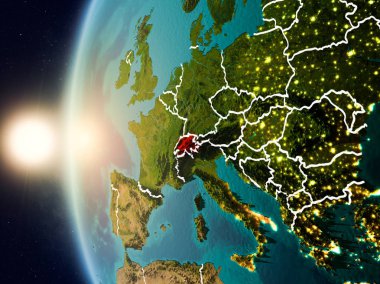 Günbatımı İsviçre uzaydan yukarıda