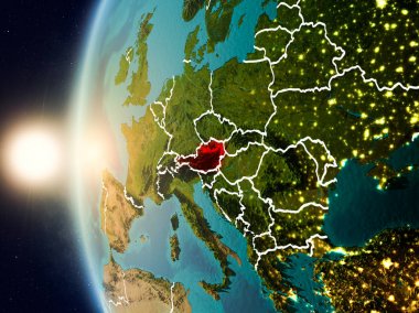 Uzaydan gelen Avusturya yukarıda günbatımı