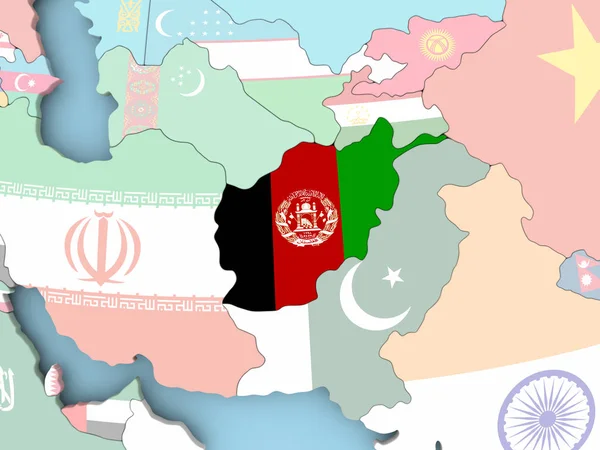 Karte von Afghanistan mit Flagge auf Globus — Stockfoto