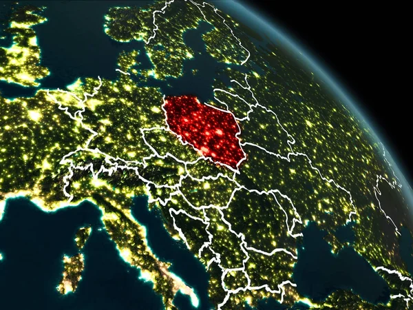 Polonia in rosso di notte — Foto Stock