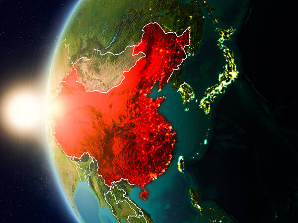 Sunset above China from space