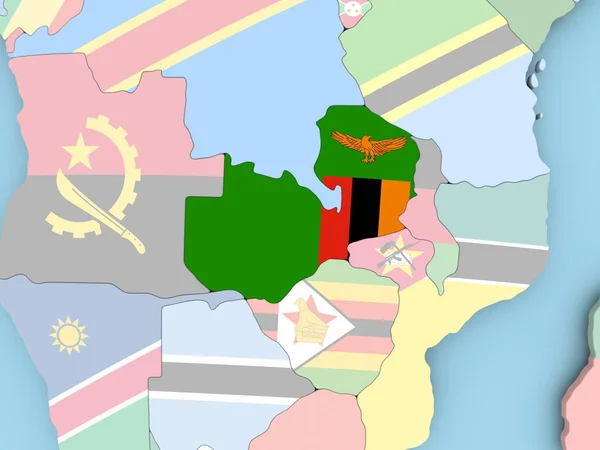 Χάρτης Ζάμπιας με σημαία στον κόσμο — Φωτογραφία Αρχείου