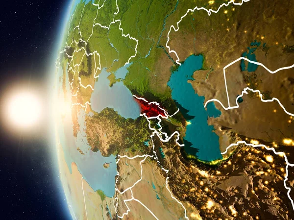 Gürcistan'dan alan yukarıda günbatımı