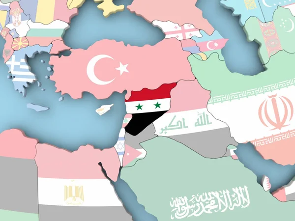 Mappa della Siria con bandiera sul globo — Foto Stock