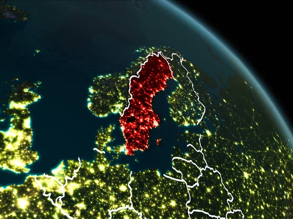 Szwecja na czerwono w nocy — Zdjęcie stockowe
