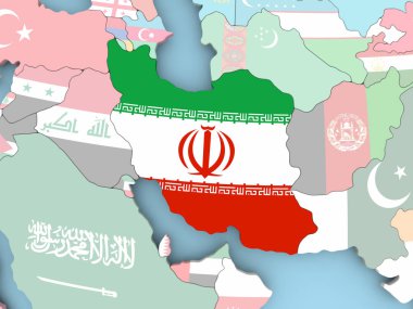 Iran Haritası dünya üzerinde bayrak ile