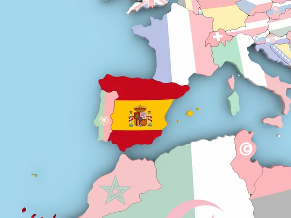 Mapa da Espanha com bandeira no globo — Fotografia de Stock