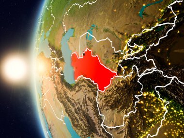 Günbatımı Türkmenistan uzaydan yukarıda