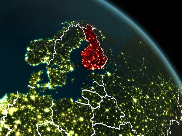 Finlandia na czerwono w nocy — Zdjęcie stockowe