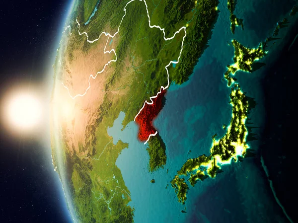 Sunset above North Korea from space — Stock Photo, Image