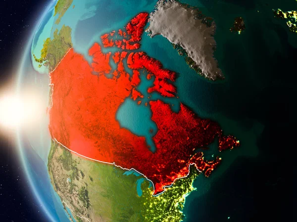 Zachód słońca nad Kanada z kosmosu — Zdjęcie stockowe