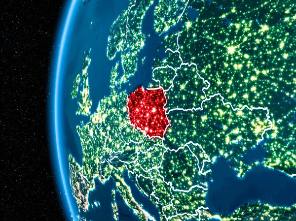 Polonia sulla Terra di notte — Foto Stock