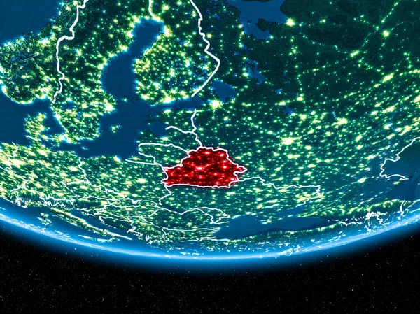 Беларусь на планете Земля из космоса ночью — стоковое фото