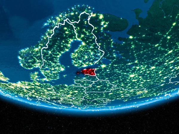 Estonia on planet Earth from space at night