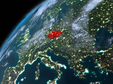 Planet Earth gece uzayda Çek Cumhuriyeti