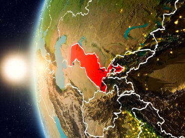 Günbatımı Özbekistan uzaydan yukarıda